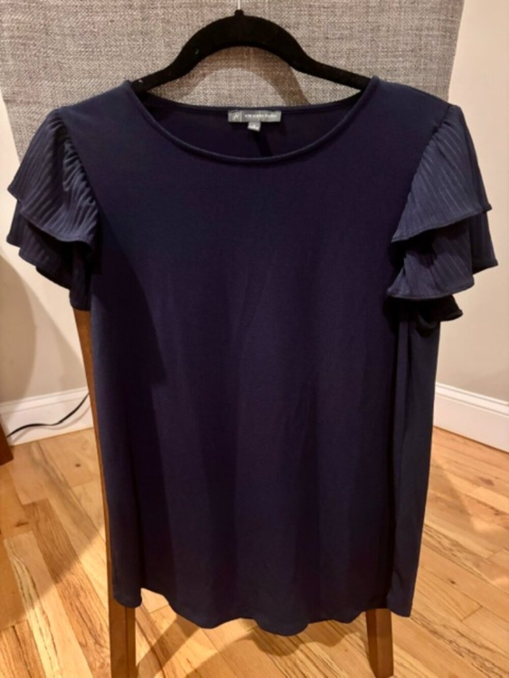 Adrianna Papell Double Pleat Flutter Cap Sleeve Blouse in Navy Blue
